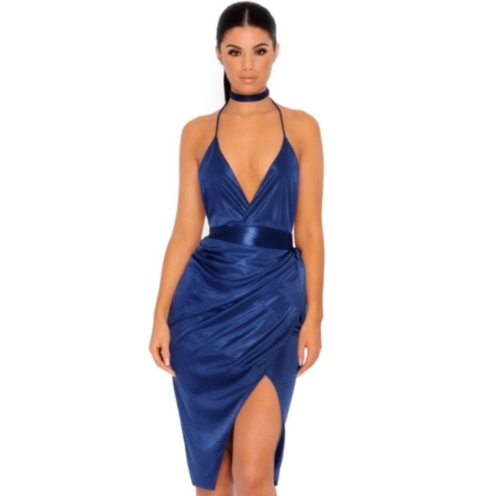 Oh Poly Blue Satin Asymmetrical Dress